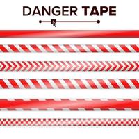 Danger Tape Vector. Red And White. Warning Tape Strips. Realistic Plastic Police Danger Tapes Set Isolated Illustration vector