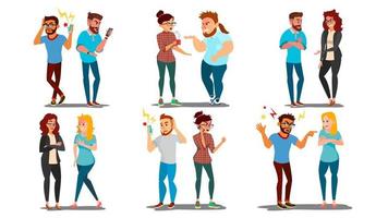 Quarrel People Set Vector. Concept Office Workers, Wife Husband Relationship Characters. Conflict. Disagreements. Negative Emotions. Quarreling People. Angry Colleagues. Shouting. Cartoon Illustration vector