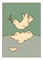 Dove with leaf branch flying over cloud vector