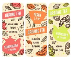 Herbal organic tea blends, package sticker label vector