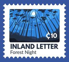 Inland letter forest night with full moon postmark vector