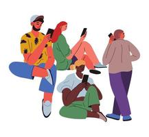Teenagers and youth talking on phone, chatting vector