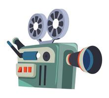 Movie camera with reels, cinematography making vector