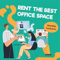 alquilar el mejor espacio de oficina, banner de contratos mensuales vector