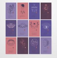 Magic and mystical drawings, calendar with date vector