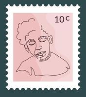 Portrait of man on postmark with price, line art vector