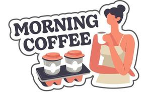 Morning coffee, woman drinking fresh beverage vector