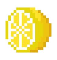 Sliced fruit, pixelated lemon icon 8 bit style vector