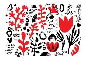 Floral and botany motifs, abstract drawings vector