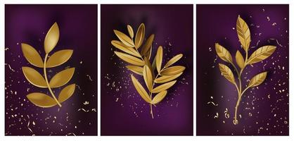 Gold leaf with dust, realistic twig or branch vector