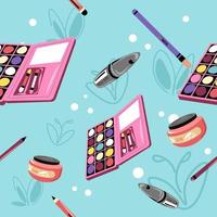 cosméticos y paletas de maquillaje, patrones sin fisuras vector