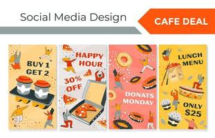 conjunto de páginas web de redes sociales para marketing de ofertas de café vector