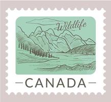 Canada wildlife, postcard with landscape vector