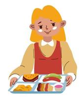 Kid with balanced menu at school or home vector