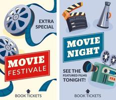 Movie night, see featured films tonight banners vector