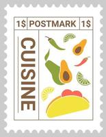 Postmark with cuisine ingredient and fruits vector