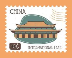 correo internacional de china, matasellos con precio vector