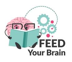 Feed your brain, mind character reading books vector