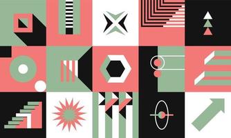 Geometric shapes and abstract forms in square, print or seamless pattern vector