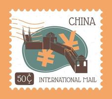 correo internacional de china, postal o matasellos vector