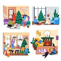 Christmas holiday celebration at home, family vector