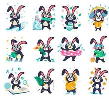 Bunny characters in different seasons of year vector