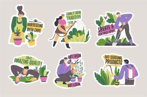 diseño de etiquetas con publicidad de productos agrícolas familiares vector