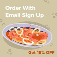 Order with email sign up, served seafood vector