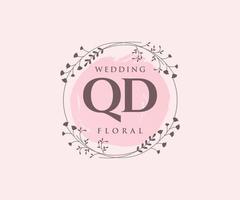 plantilla de logotipos de monograma de boda con letras iniciales qd, plantillas florales y minimalistas modernas dibujadas a mano para tarjetas de invitación, guardar la fecha, identidad elegante. vector