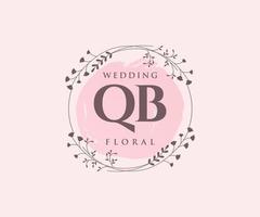 plantilla de logotipos de monograma de boda con letras iniciales qb, plantillas florales y minimalistas modernas dibujadas a mano para tarjetas de invitación, guardar la fecha, identidad elegante. vector