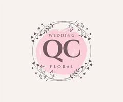 QC Initials letter Wedding monogram logos template, hand drawn modern minimalistic and floral templates for Invitation cards, Save the Date, elegant identity. vector