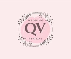 plantilla de logotipos de monograma de boda de letras iniciales qv, plantillas florales y minimalistas modernas dibujadas a mano para tarjetas de invitación, guardar la fecha, identidad elegante. vector