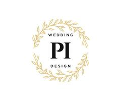 Colección de logotipos de monograma de boda con letras iniciales pi, plantillas florales y minimalistas modernas dibujadas a mano para tarjetas de invitación, guardar la fecha, identidad elegante para restaurante, boutique, café en vector