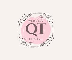 plantilla de logotipos de monograma de boda con letras iniciales qt, plantillas florales y minimalistas modernas dibujadas a mano para tarjetas de invitación, guardar la fecha, identidad elegante. vector