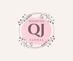 QJ Initials letter Wedding monogram logos template, hand drawn modern minimalistic and floral templates for Invitation cards, Save the Date, elegant identity. vector