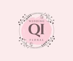 QI Initials letter Wedding monogram logos template, hand drawn modern minimalistic and floral templates for Invitation cards, Save the Date, elegant identity. vector