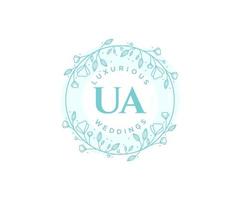 UA Initials letter Wedding monogram logos template, hand drawn modern minimalistic and floral templates for Invitation cards, Save the Date, elegant identity. vector