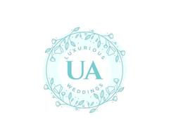 UA Initials letter Wedding monogram logos template, hand drawn modern minimalistic and floral templates for Invitation cards, Save the Date, elegant identity. vector