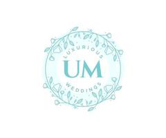UM Initials letter Wedding monogram logos template, hand drawn modern minimalistic and floral templates for Invitation cards, Save the Date, elegant identity. vector