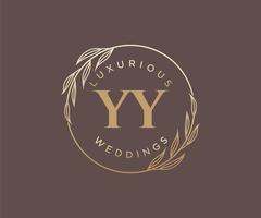 plantilla de logotipos de monograma de boda con letras iniciales de yy, plantillas florales y minimalistas modernas dibujadas a mano para tarjetas de invitación, guardar la fecha, identidad elegante. vector