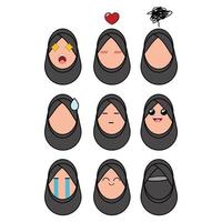 set of various expression hijab woman collection vector