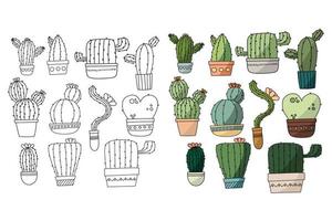 Cactus for adult and children coloring book. Flat vector