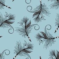 Seamless pattern with feathers. Free hand drawing vector