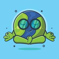 funny earth character mascot with yoga meditation pose isolated cartoon in flat style design vector