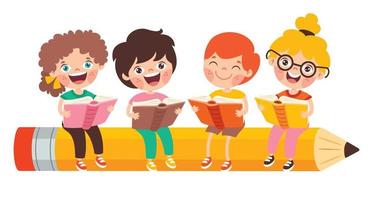 Children Reading Book On Pencil vector