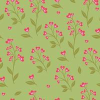 Seamless pattern with pink heart flowers. Vector graphics.