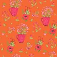 Seamless pattern with flowers and hearts. Vector graphics.