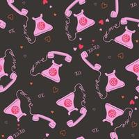 Seamless pattern with telephones and hearts. Vector graphics.