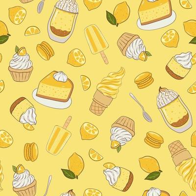 Seamless pattern with lemon desserts. Vector graphics.
