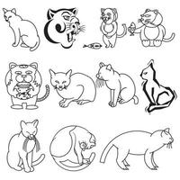 dibujos animados de animales de gato, vector, garabato, estilo de arte de línea vector